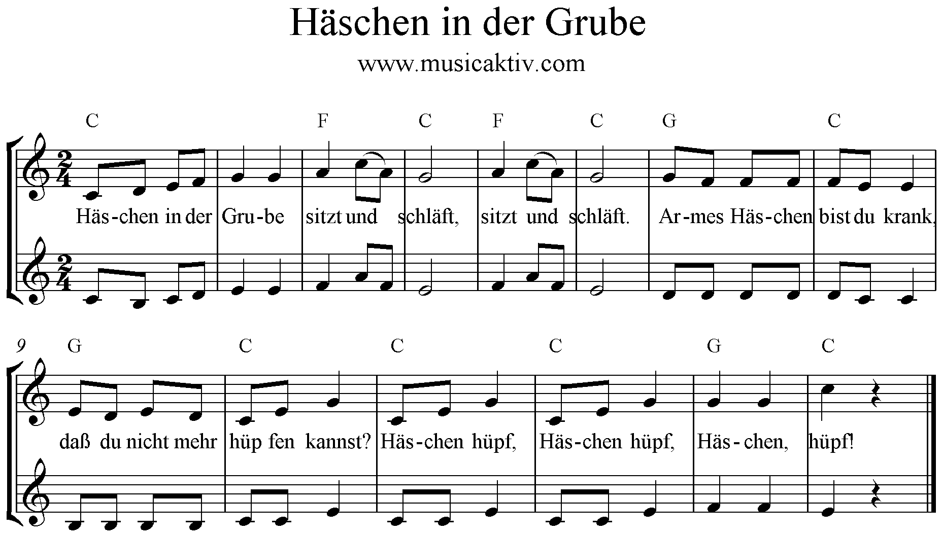 Noten Häschen in der Grube